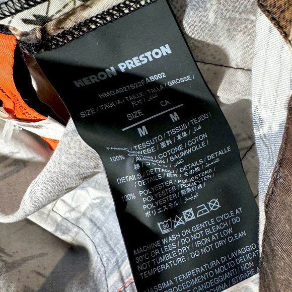 Heron Preston Camo Button Up Shirt Logo Patch Allover Print Short Sleeve Summer - Picture 12 of 12